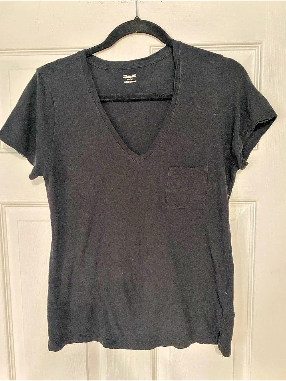 Madewell Whisper Cotton V-Neck Pocket Tee Black Medium